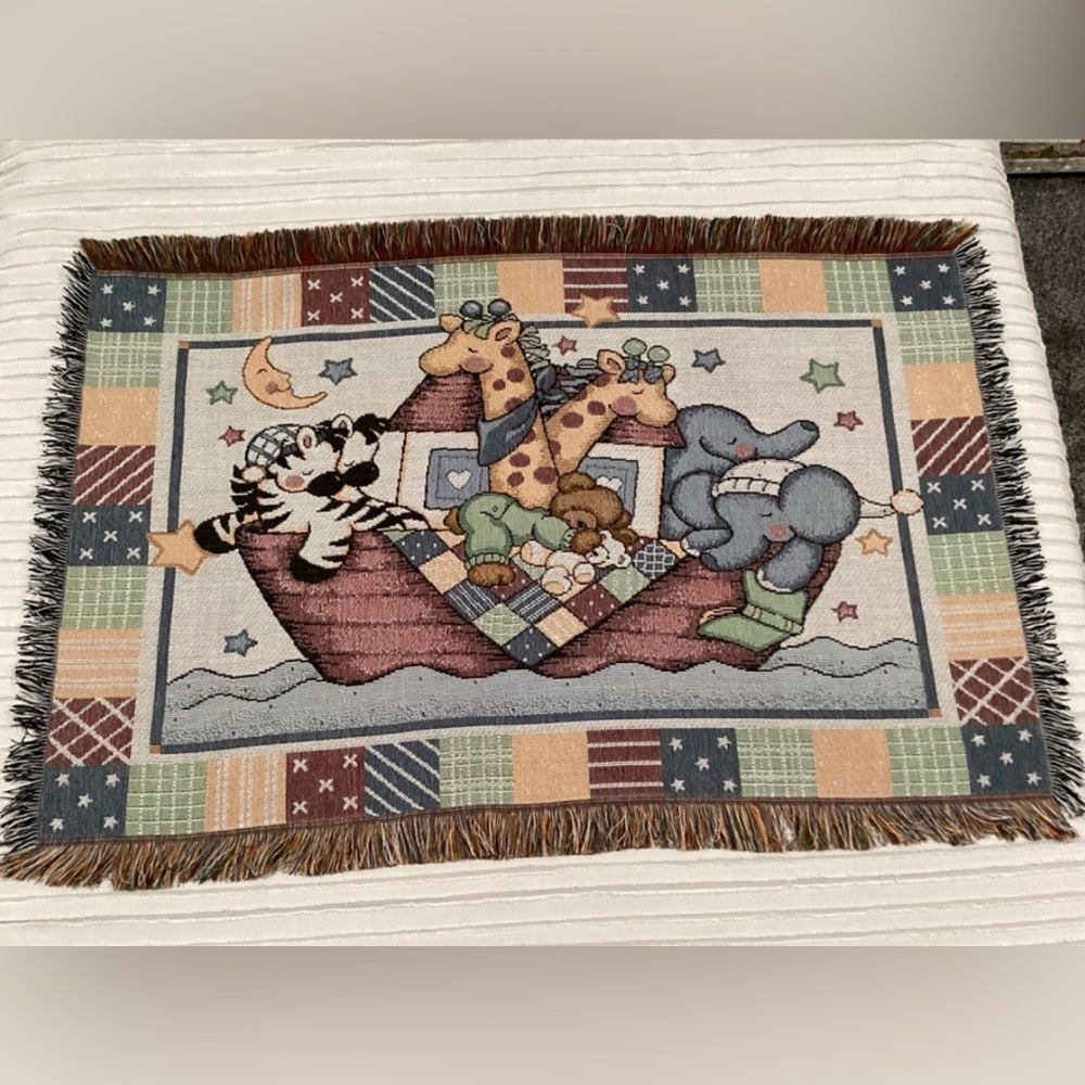🔵 Vintage & New - Noah's Ark Baby Throw Afghan Blanket - Colorful - Unique